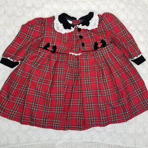 Vintage Rose Cottage girls set plaid holiday dress & coat red sz 18 months velve